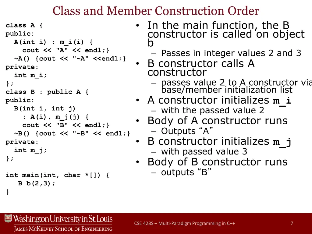 class and member construction order in the main