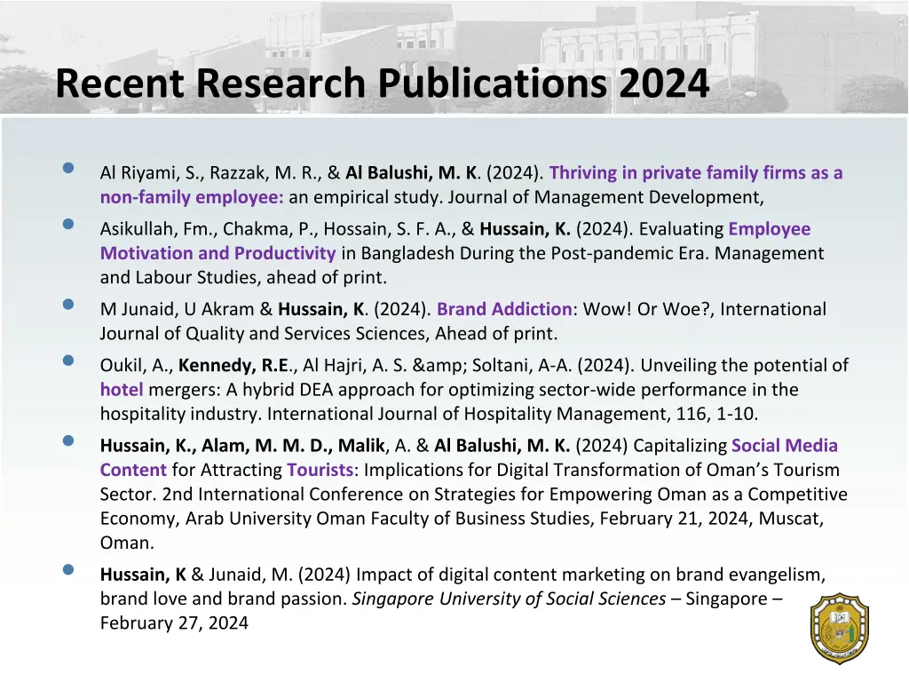 recent research publications 2024