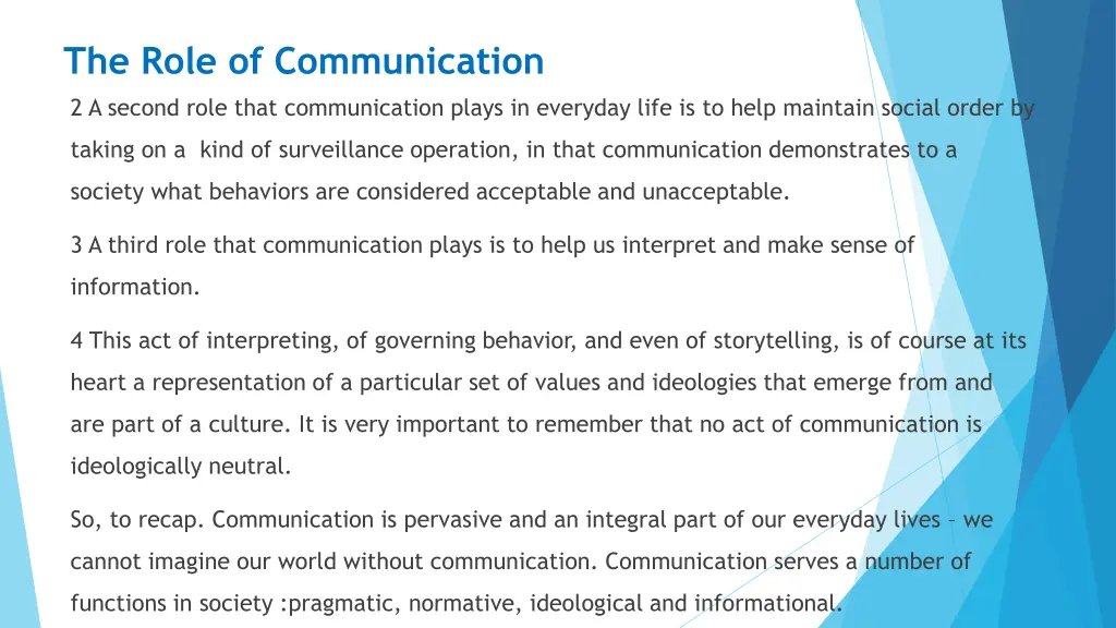 the role of communication 2 a second role that