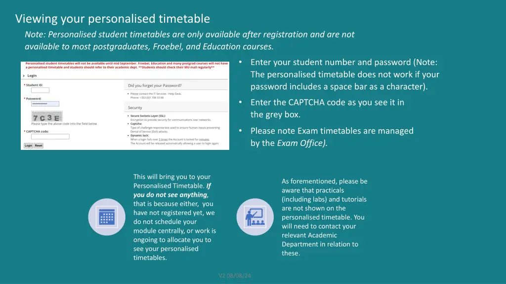 viewing your personalised timetable note