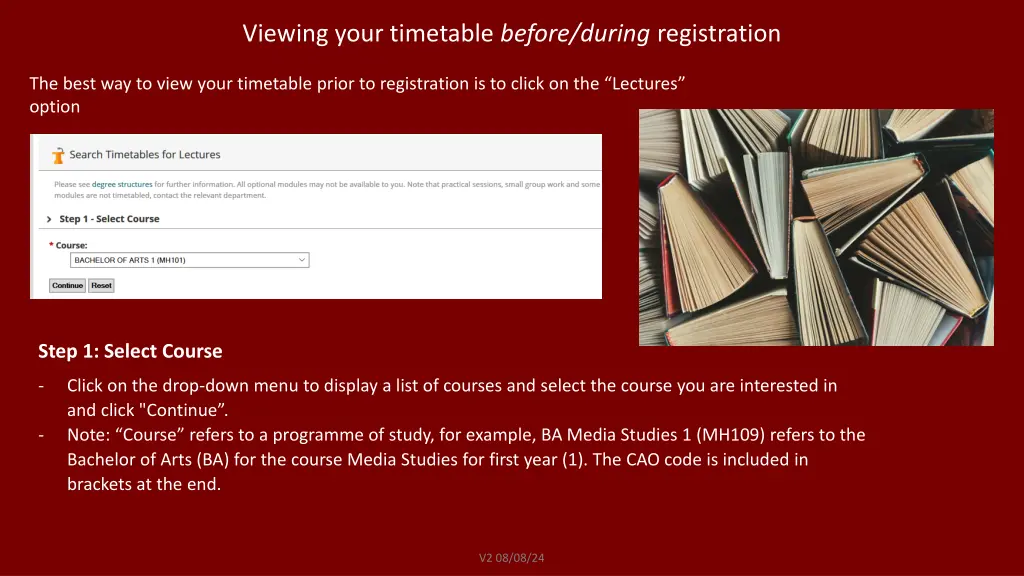 viewing your timetable before during registration
