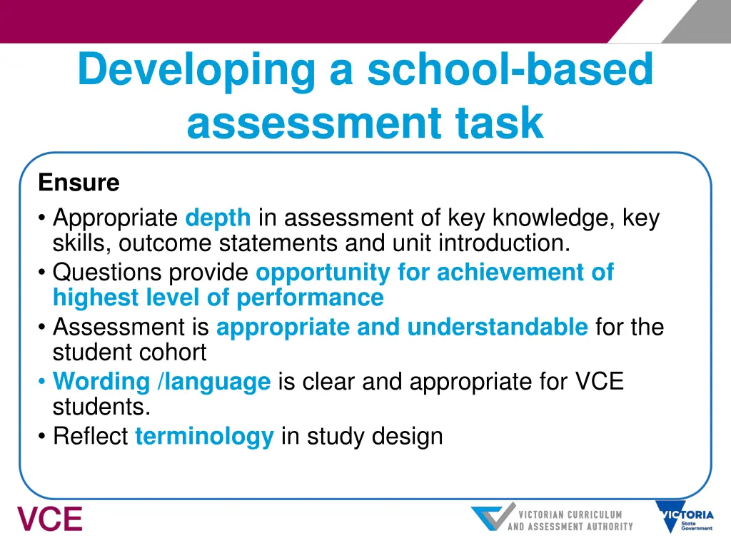 developing a school based assessment task 3