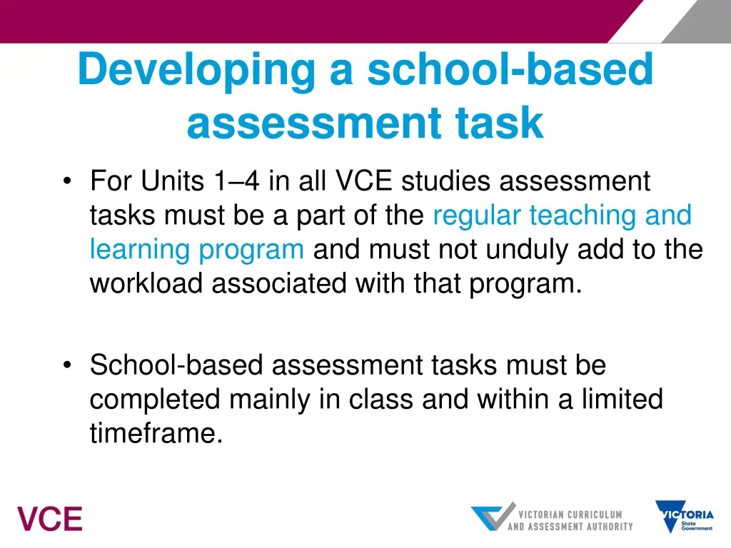 developing a school based assessment task