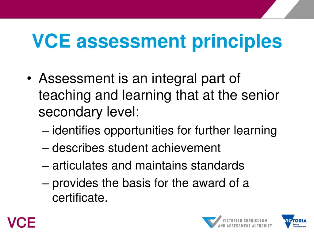 vce assessment principles