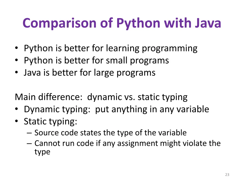 comparison of python with java