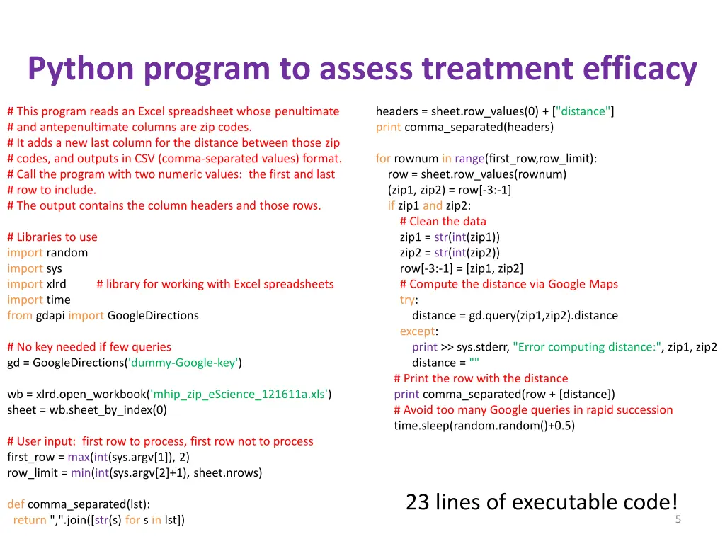 python program to assess treatment efficacy