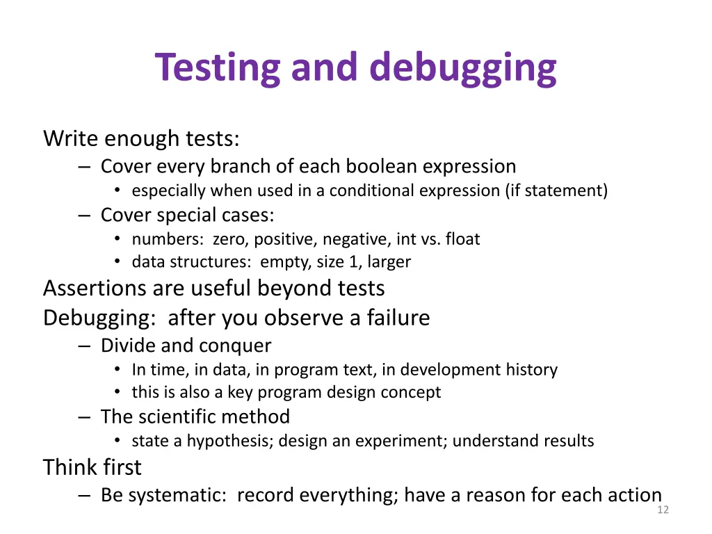 testing and debugging