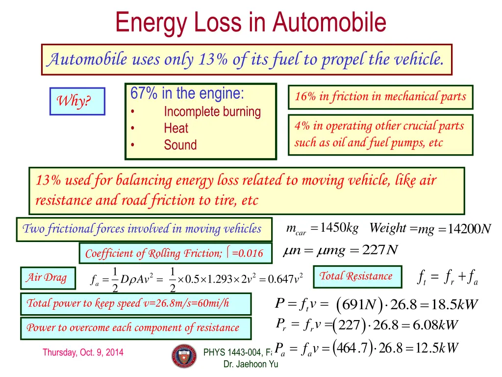 energy loss in automobile