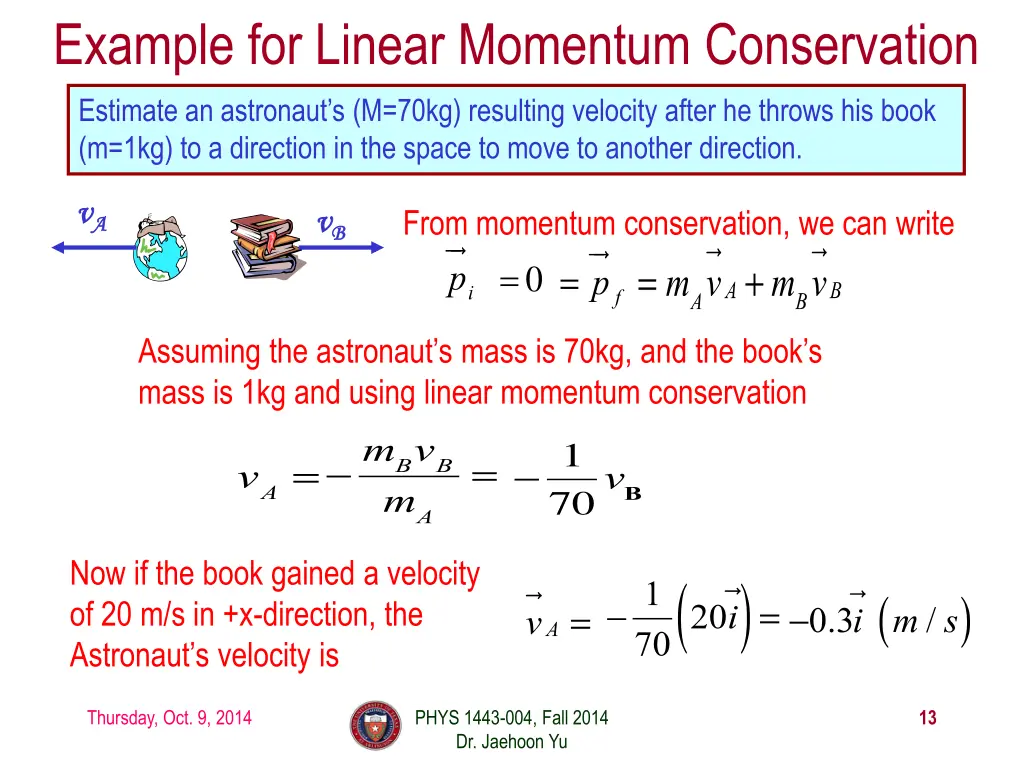 example for linear momentum conservation estimate