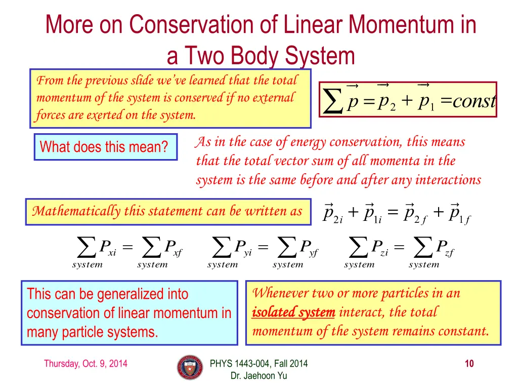 more on conservation of linear momentum