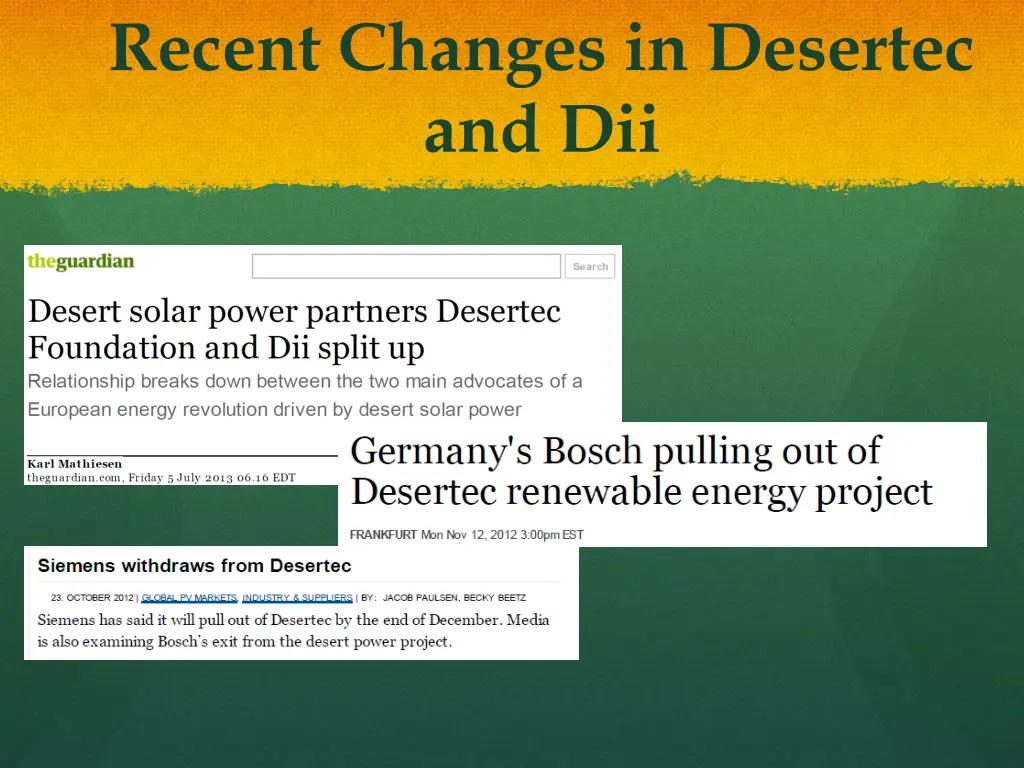 recent changes in desertec and dii