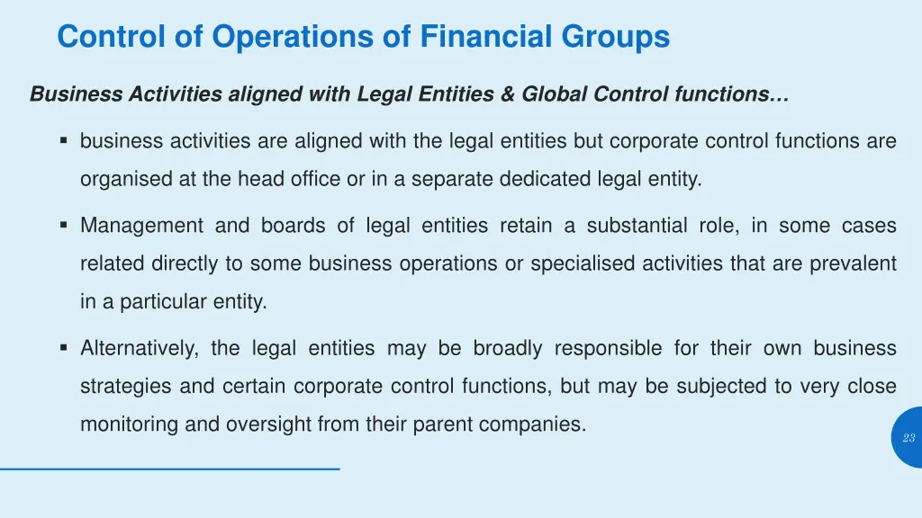 control of operations of financial groups