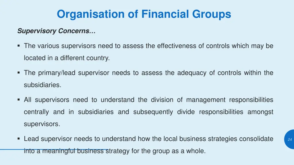 organisation of financial groups