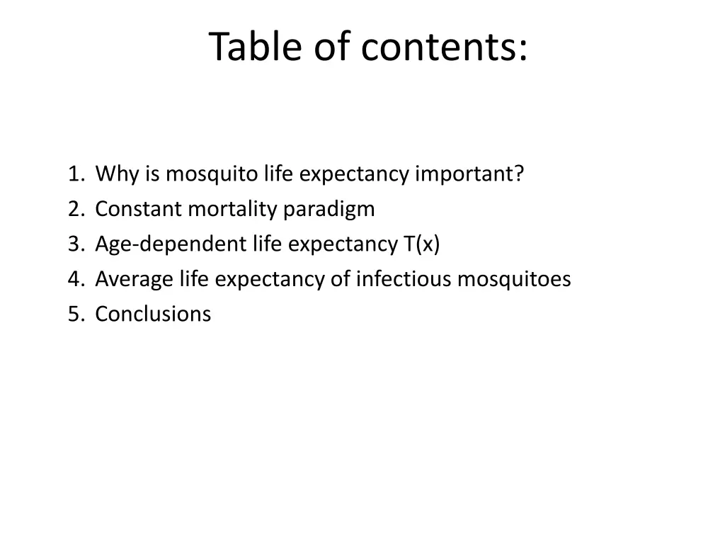 table of contents