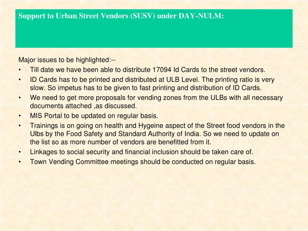 support to urban street vendors susv under 3