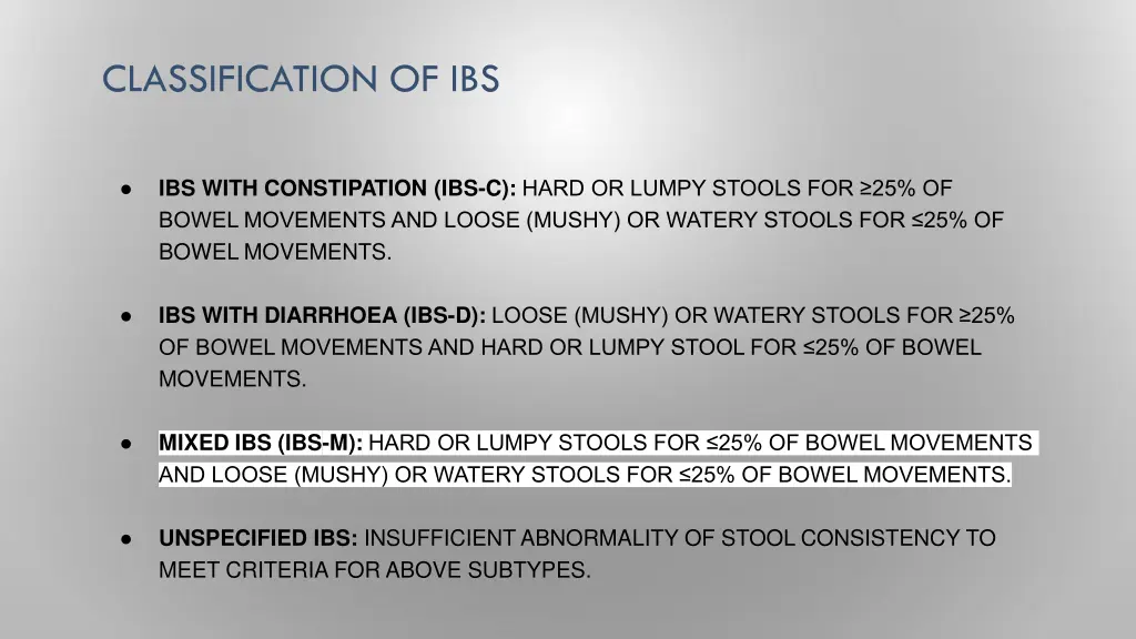 classification of ibs 1