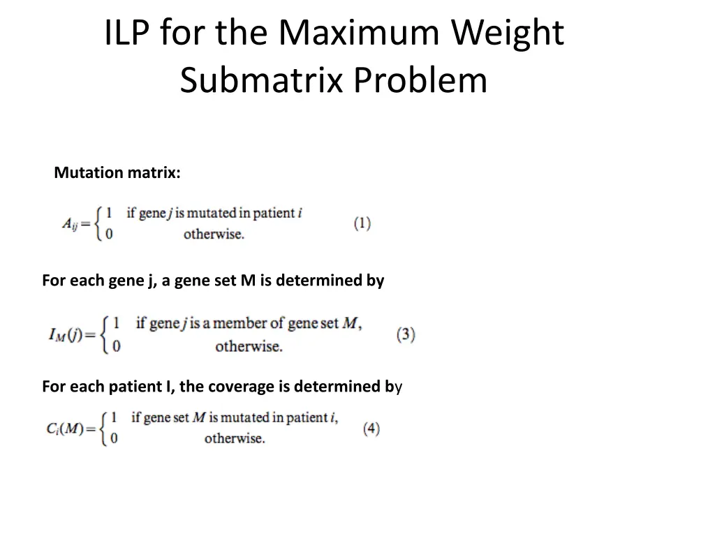 ilp for the maximum weight submatrix problem