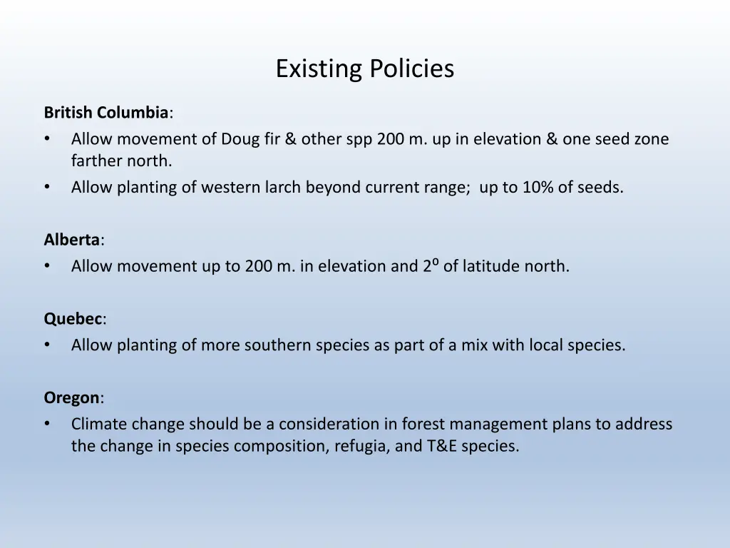 existing policies
