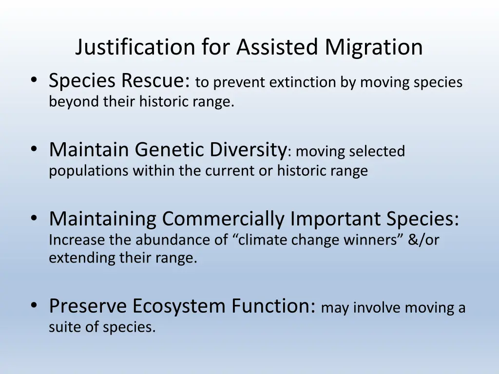 justification for assisted migration species