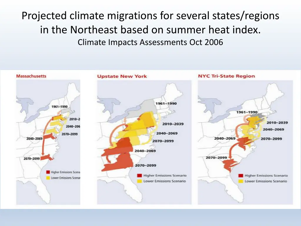 projected climate migrations for several states