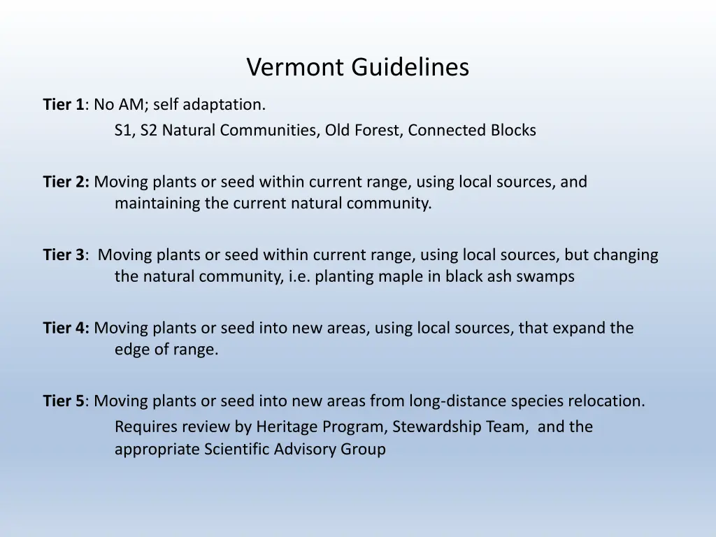 vermont guidelines