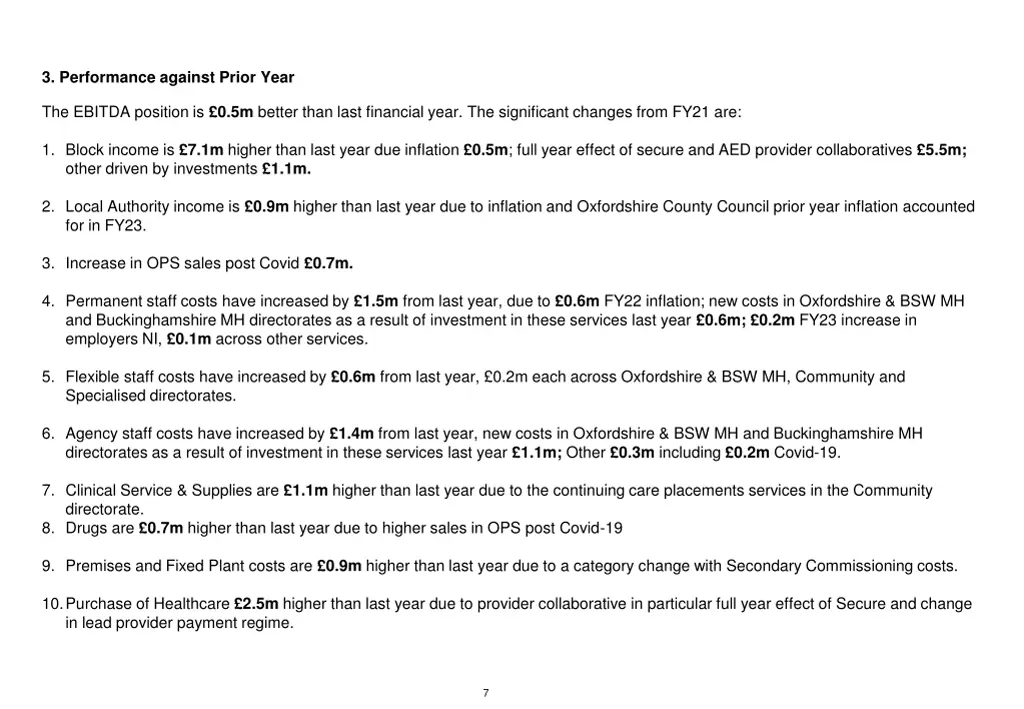 3 performance against prior year