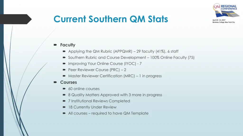 current southern qm stats