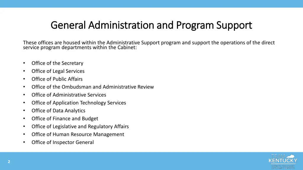 general administration and program support 1