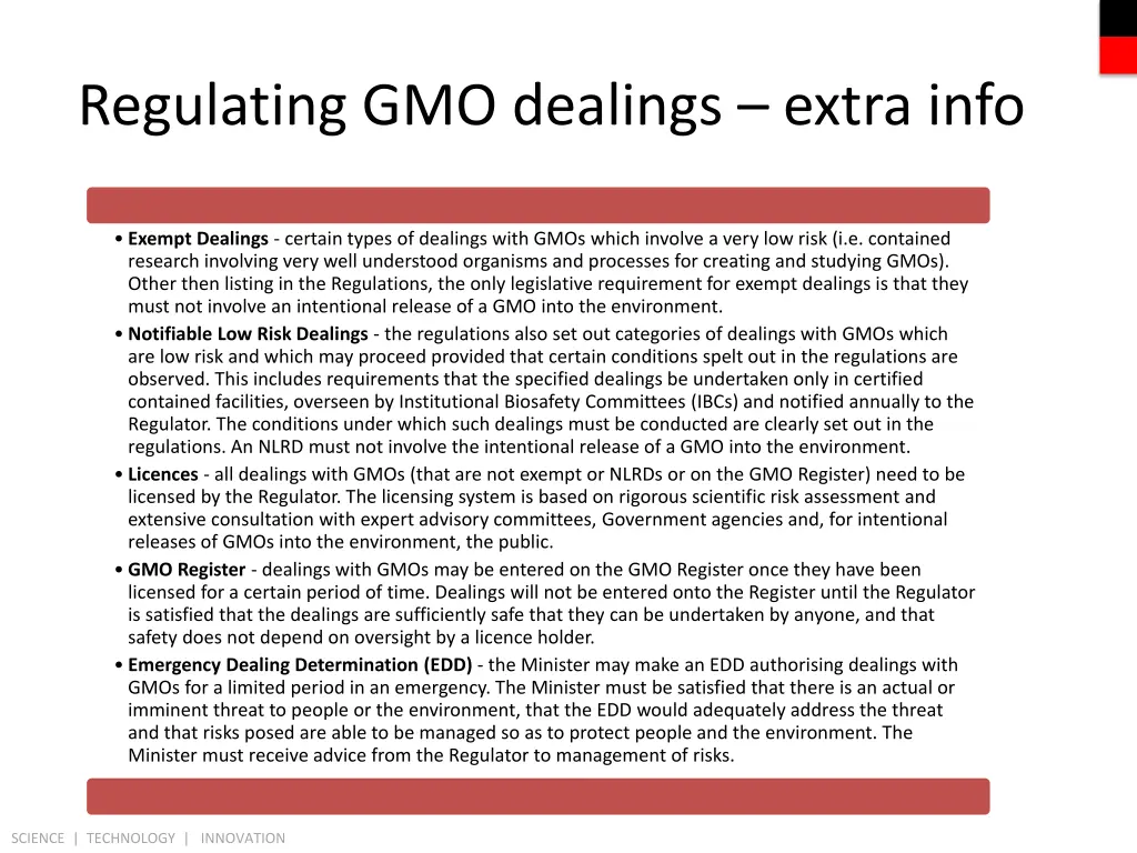 regulating gmo dealings extra info