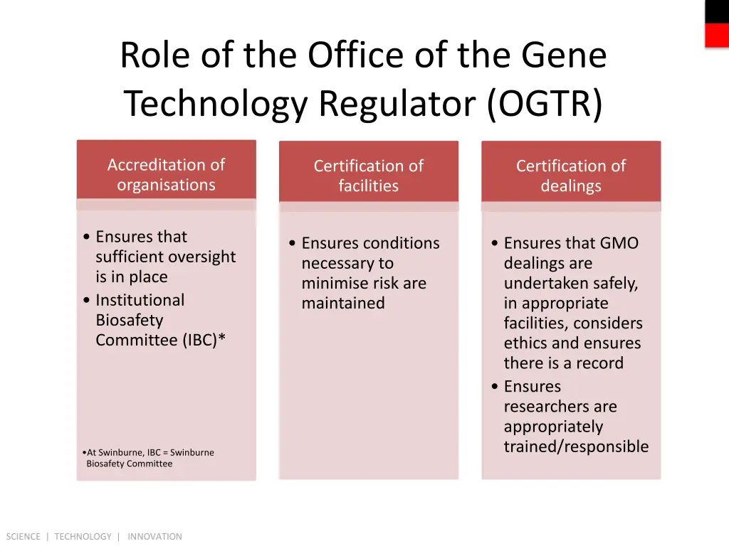 role of the office of the gene technology