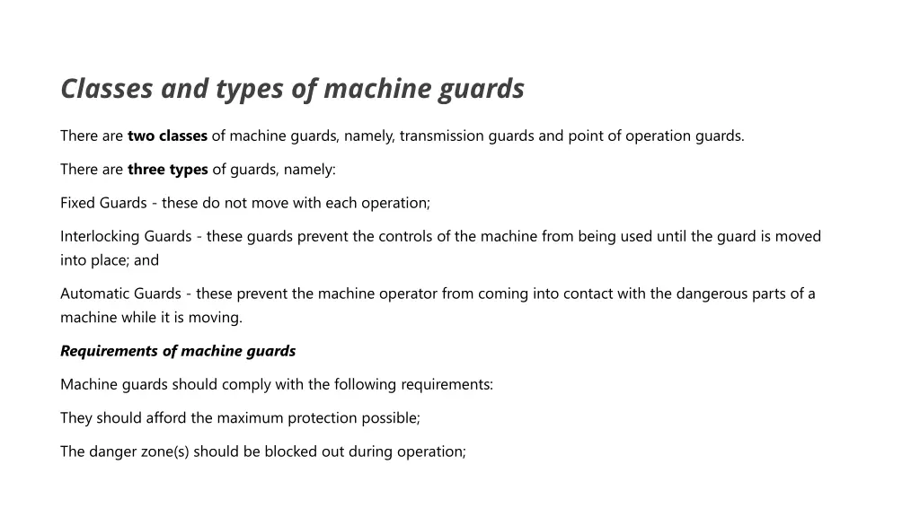 classes and types of machine guards