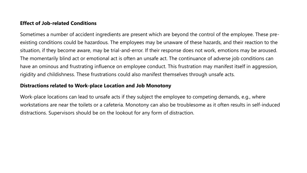 effect of job related conditions