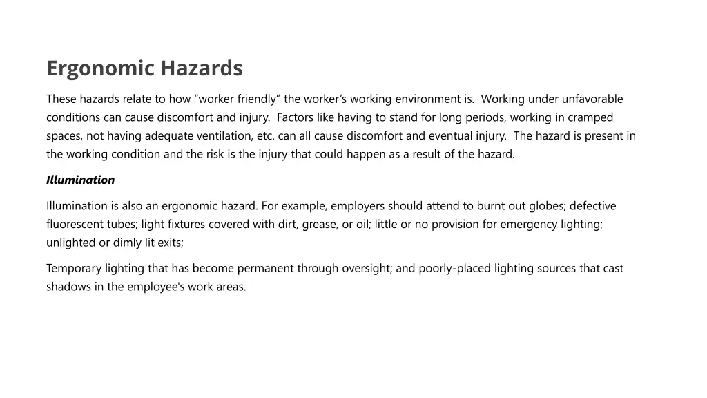 ergonomic hazards