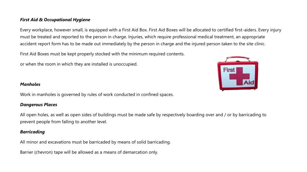first aid occupational hygiene
