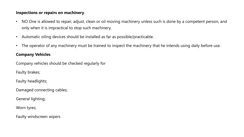 inspections or repairs on machinery