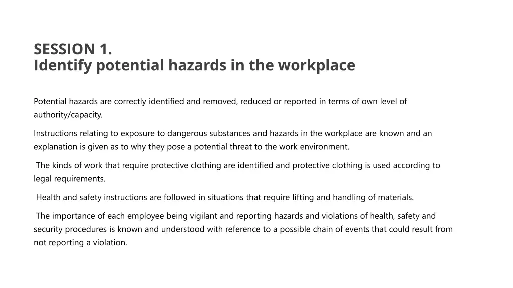 session 1 identify potential hazards