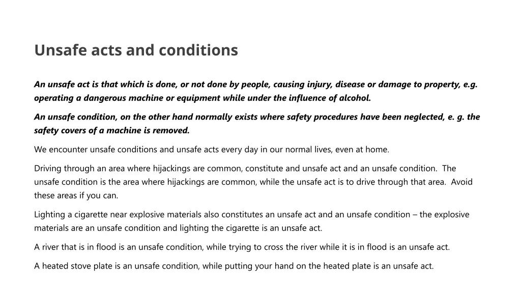 unsafe acts and conditions