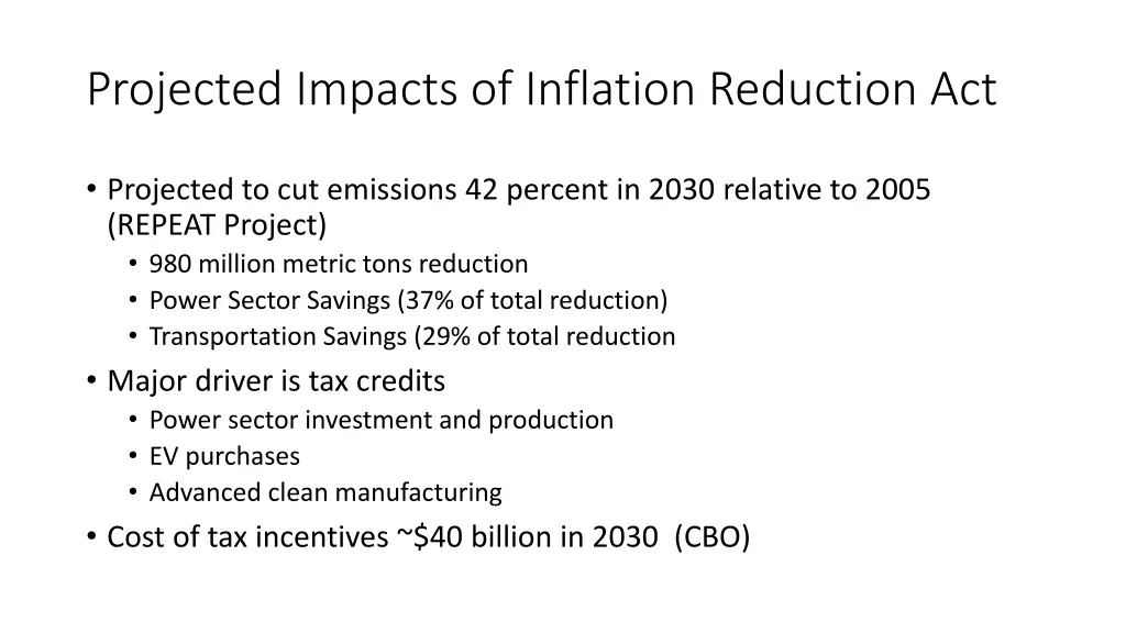 projected impacts of inflation reduction act