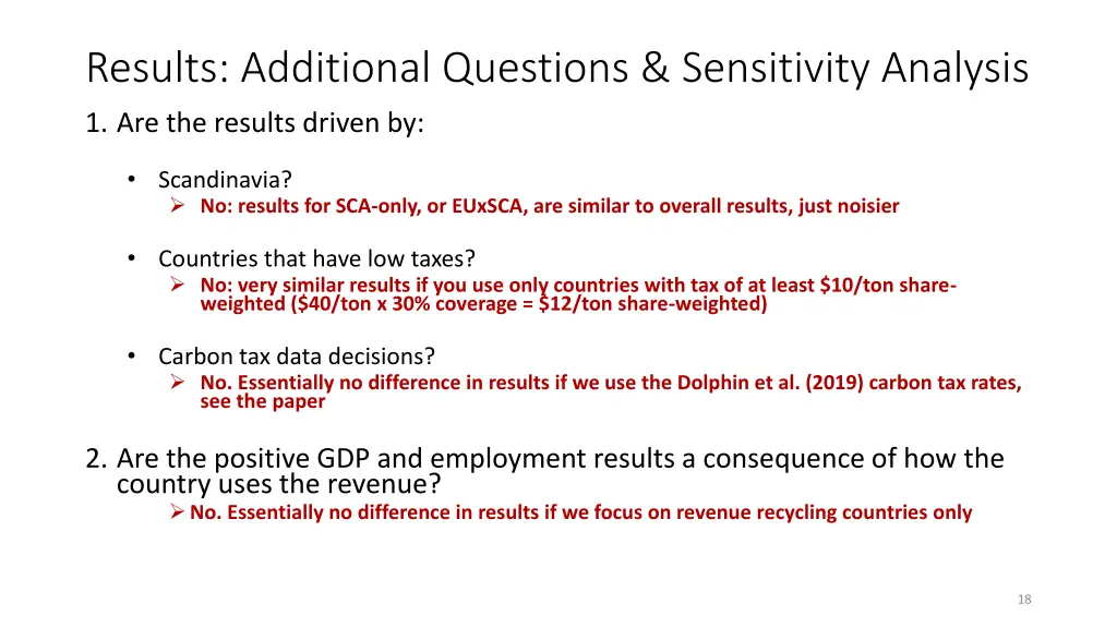 results additional questions sensitivity analysis