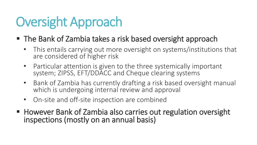 oversight approach oversight approach the bank