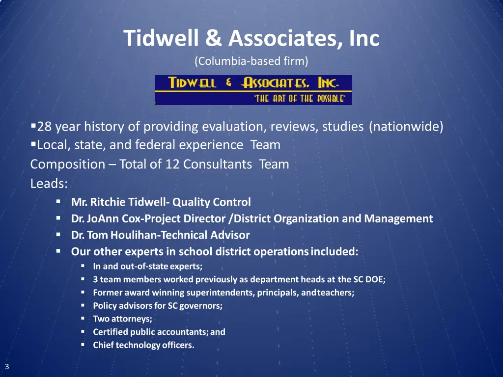 tidwell associates inc columbia based firm