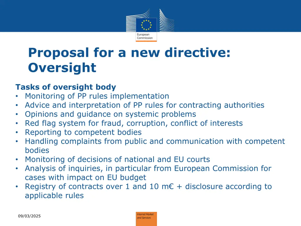proposal for a new directive oversight