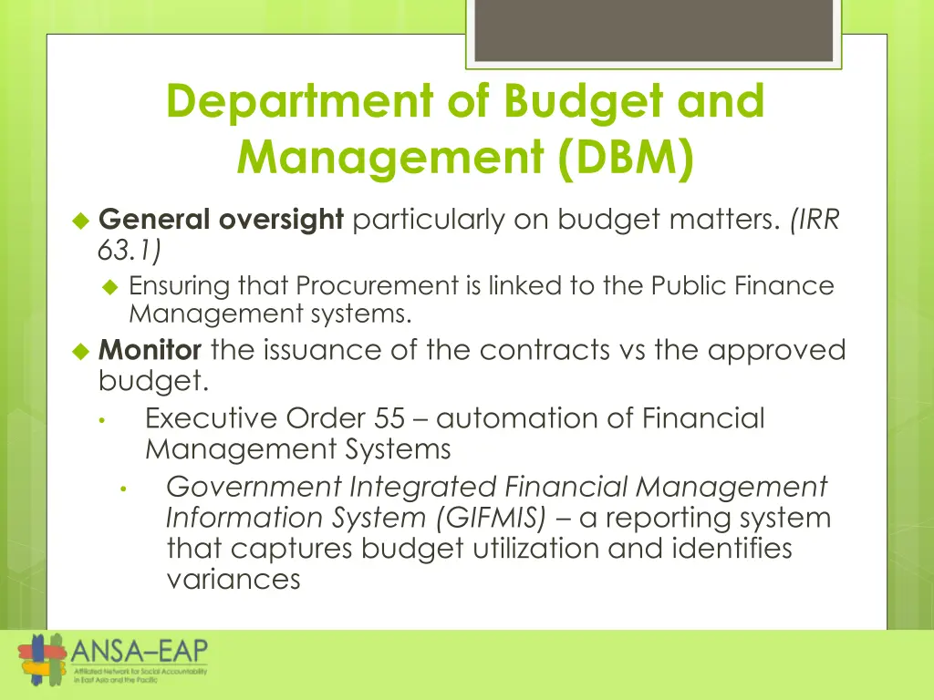 department of budget and management dbm