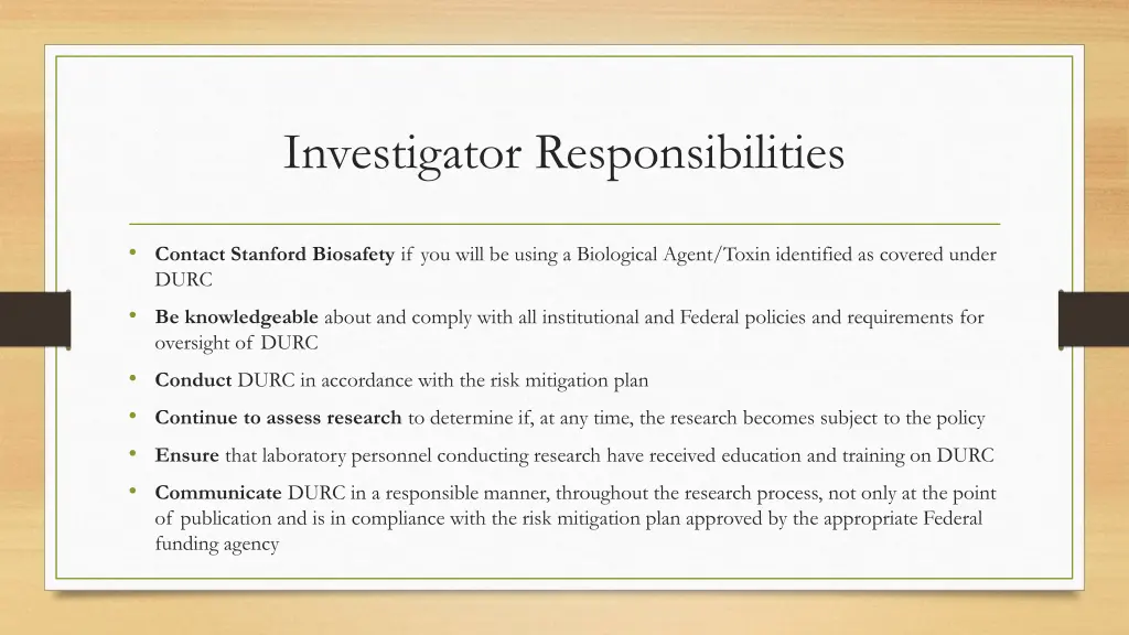 investigator responsibilities