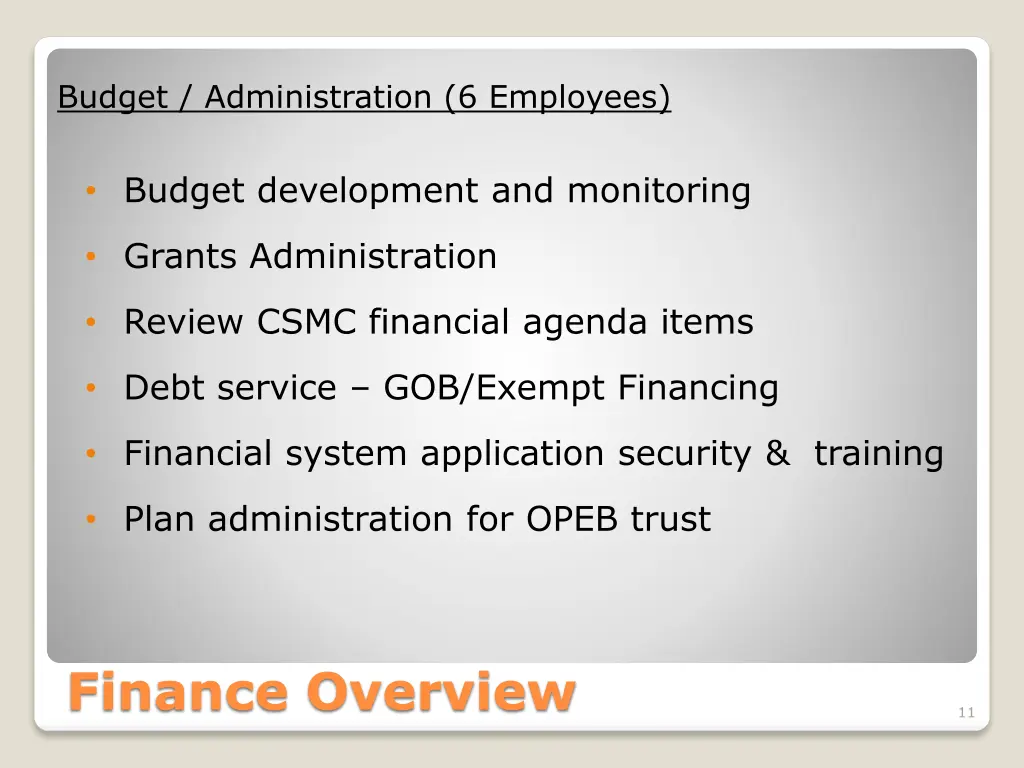 budget administration 6 employees