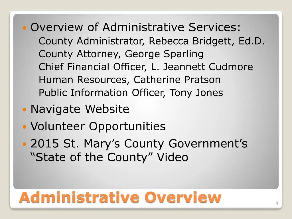 overview of administrative services county