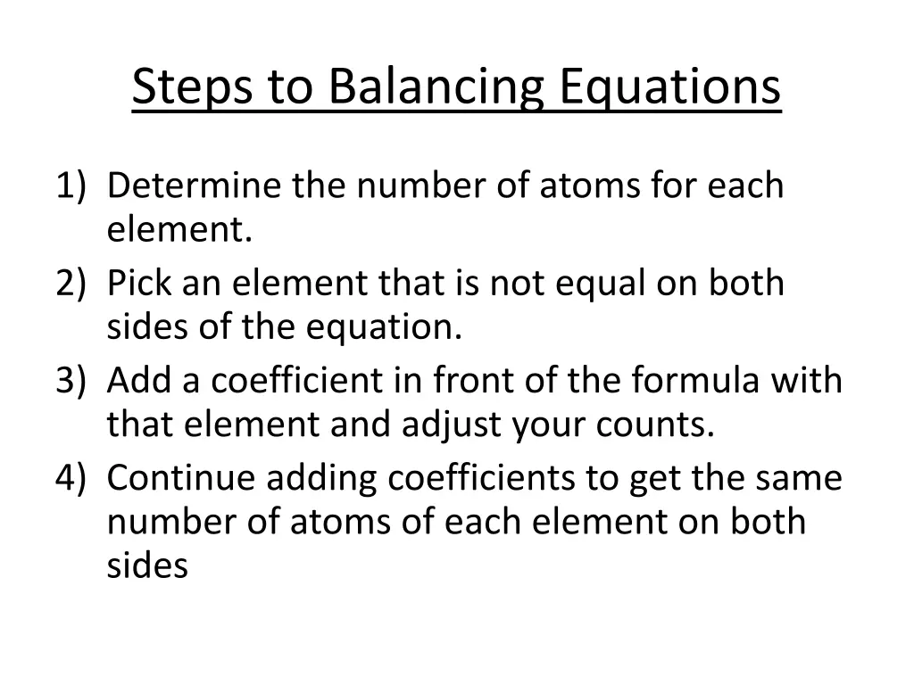 steps to balancing equations
