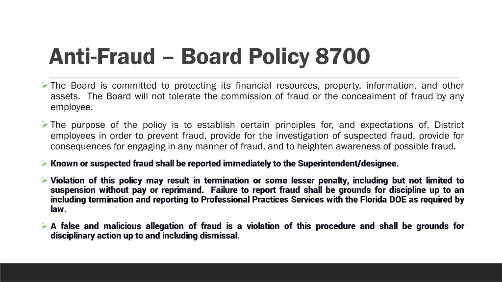 anti fraud board policy 8700