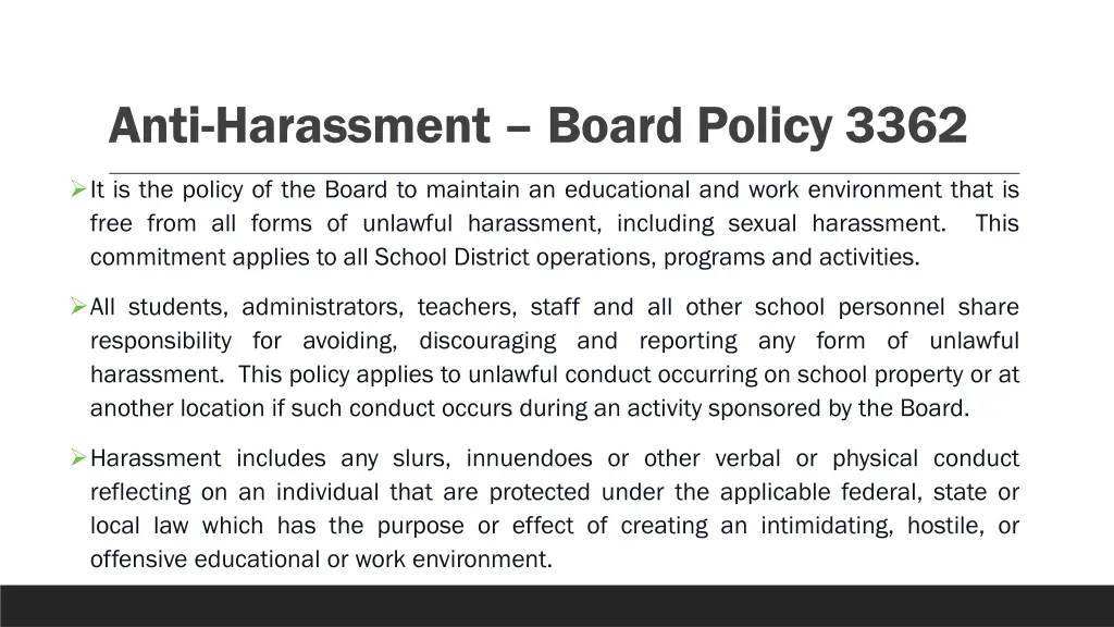 anti harassment board policy 3362