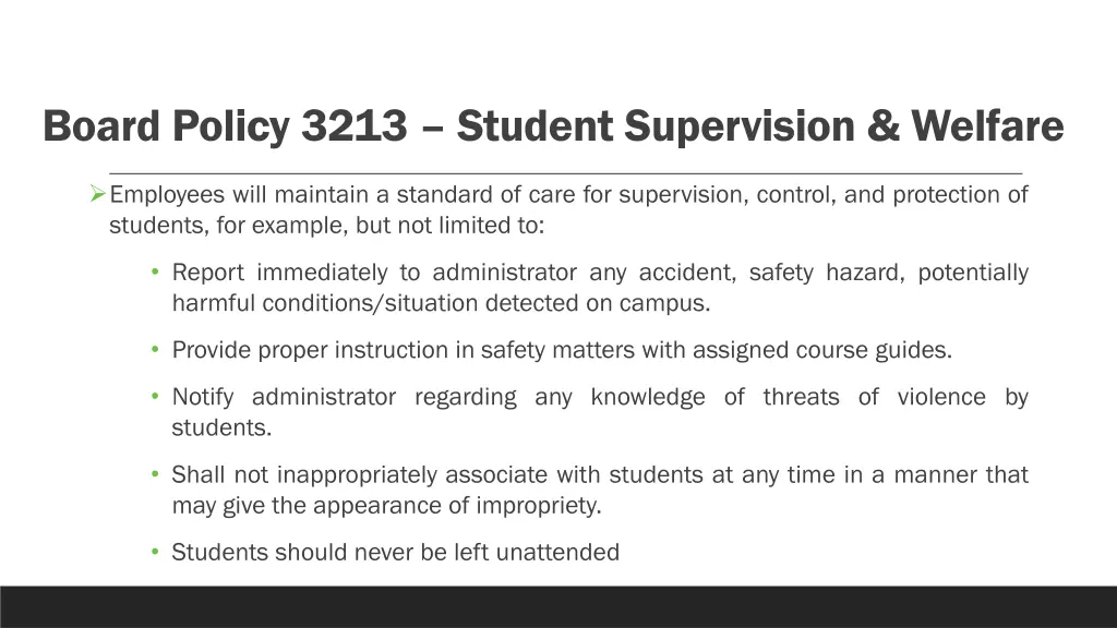 board policy 3213 student supervision welfare